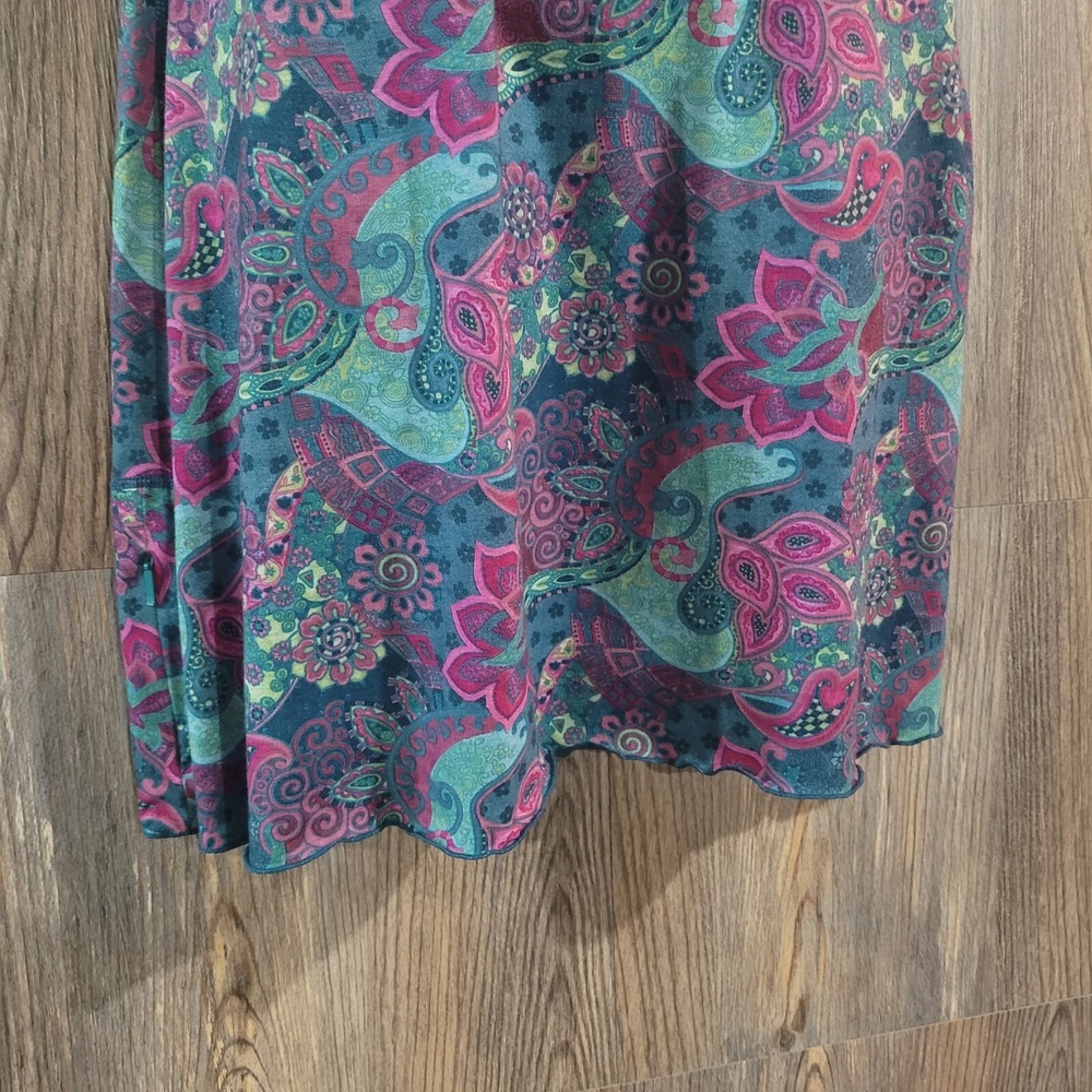 VTG Title Nine Athletic Dress M Floral Paisley Faux Roll Tab Slv Scalloped Hem - Picture 6 of 12
